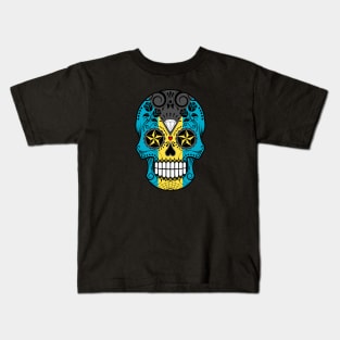 Bahamas Flag Sugar Skull with Roses Kids T-Shirt